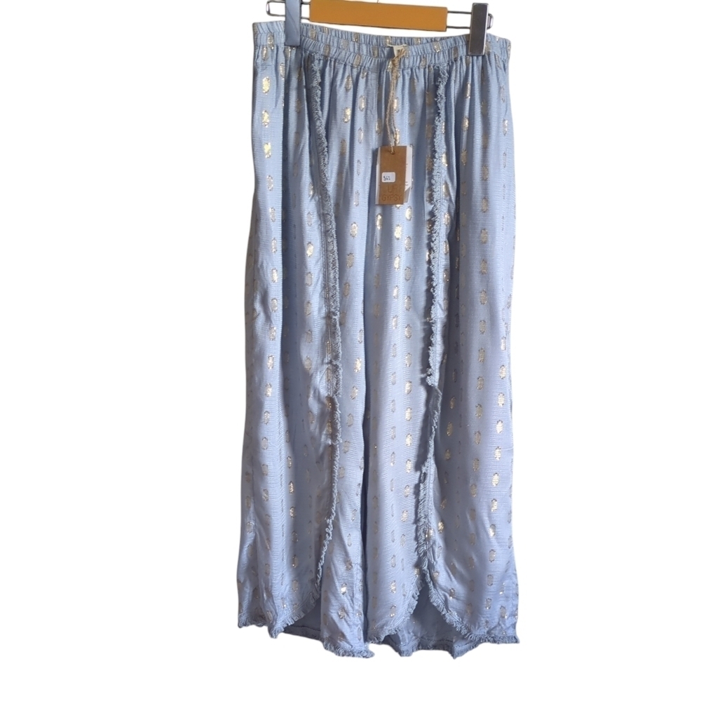 Surf Gypsy Light Blue Palazzo Pants with Gold Foil Detail